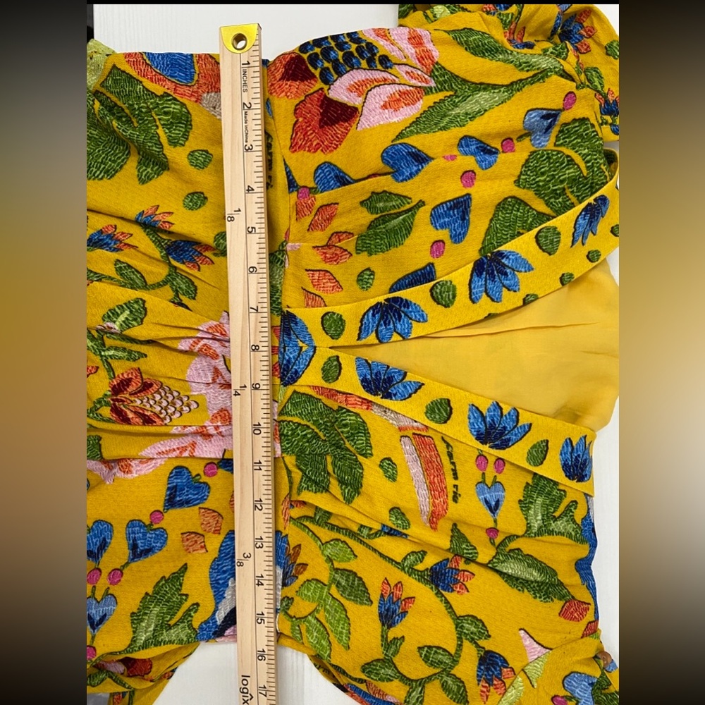 NWOT FARM Rio Summer Garden Maxi Yellow Plunging V-neck Long Sleeves dress Sz L - Picture 11 of 16